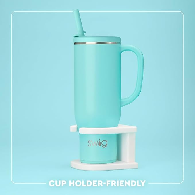 Swig Life 30oz Mega Mug, 30oz Tumbler with Handle and Straw, Large Insulated Tumblers, Cup Holder Friendly Travel Mug, Stainless Steel 30 oz Tumbler, Reusable Insulated Water Bottle (Lucky Leopard)