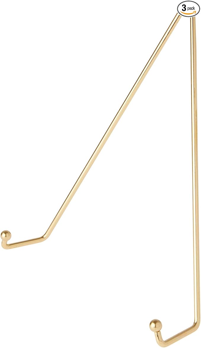Bard's Shiny Gold-toned Wall Mountable Plate Hanger, 10" H x 8.25" W x 2" D (For Plates 10" - 14"), Pack of 3
