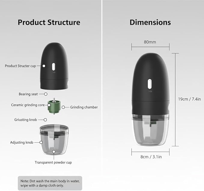Electric Coffee Grinder, Conical Burr, Adjustable Grind Settings | Portable USB-C Rechargeable, for Espresso, French Press, Cold Brew, Travel & Home, Black
