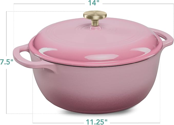 Best Choice Products 6 Quart Enamel Cast-Iron Round Dutch Oven, Family Style Heavy-Duty Pre-Seasoned Cookware for Home, Kitchen, Dining Room, Oven Safe w/Lid, Dual Handles - Pink Champagne