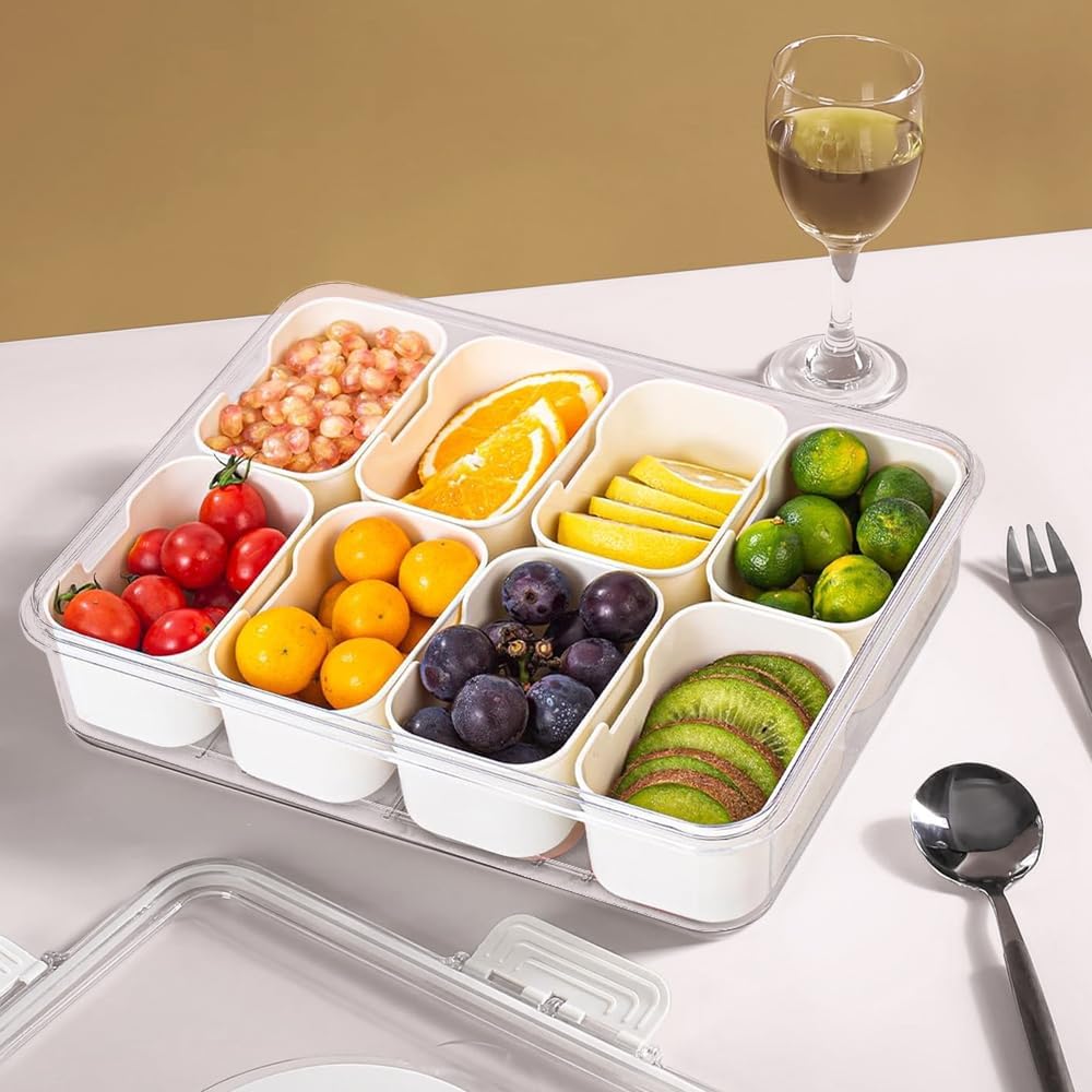 Snack Box Container, Divided Serving Tray with Lid and Handle Snackle Box Container, Snack Organizer for Adults Fruit, Veggie, Perfect for Party, Entertaining