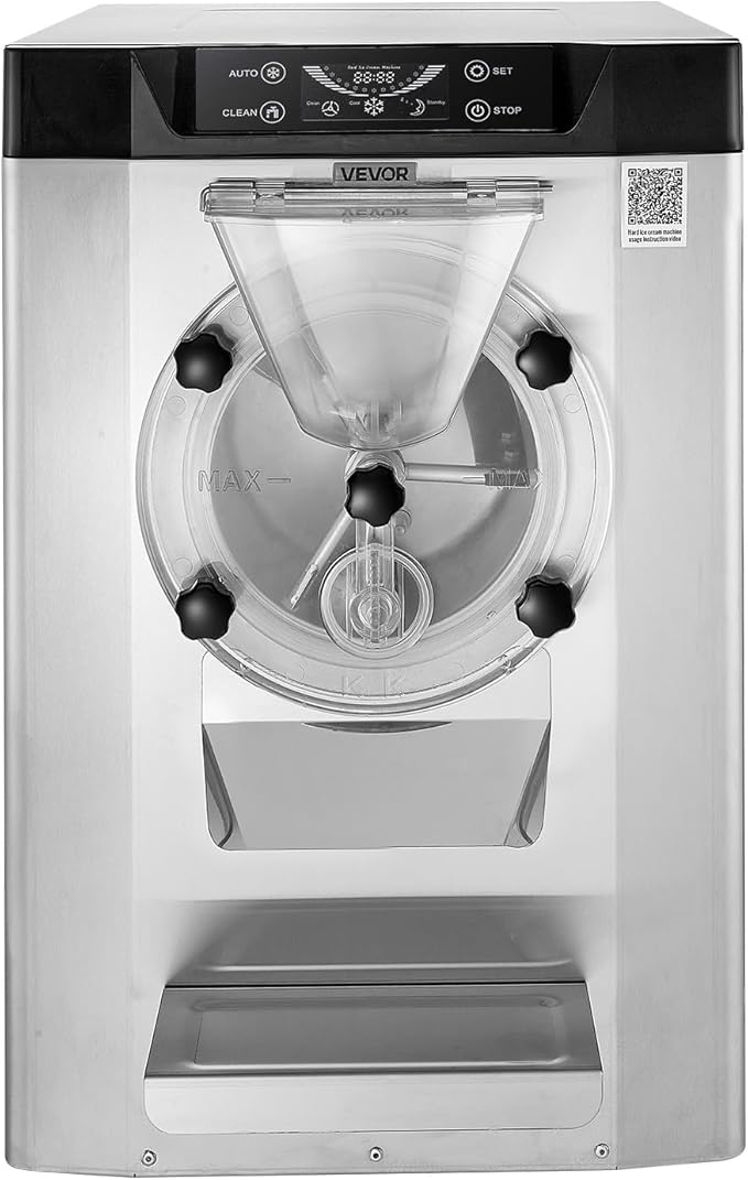 VEVOR Commercial Hard Ice Cream Machine, 2000W 3.17-5.28 Gal/Hour, Countertop Gelato Hard Serve Ice Cream Maker with 6L 304 Stainless Steel Cylinder, Auto Clean LED Panel for Snack Bar Restaurants