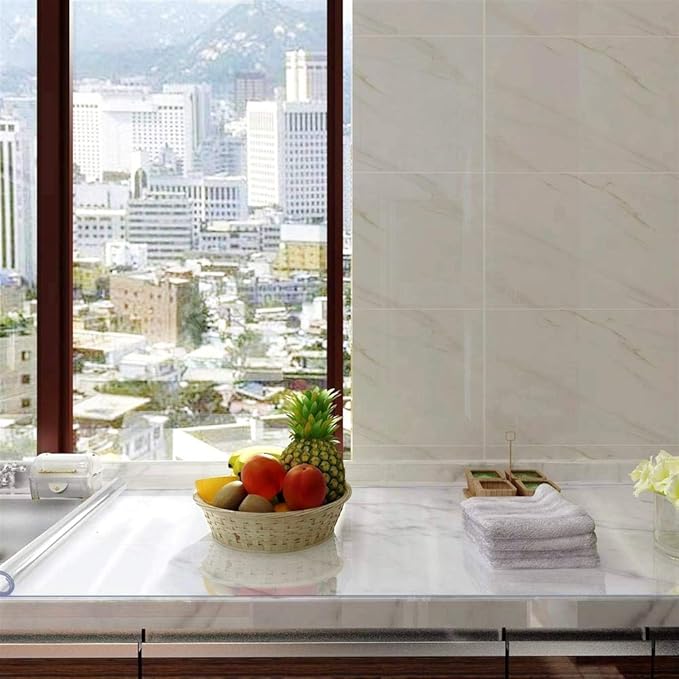NECAUX Custom 24 x 47.3 Inch Clear Table Cover Protector, 1.5mm Thick Plastic Scratch Resistent Heavy Duty Desk Pad Mat Non-Slip Tablecloth Protector for Coffee Table, Sofa Table, Media Stand