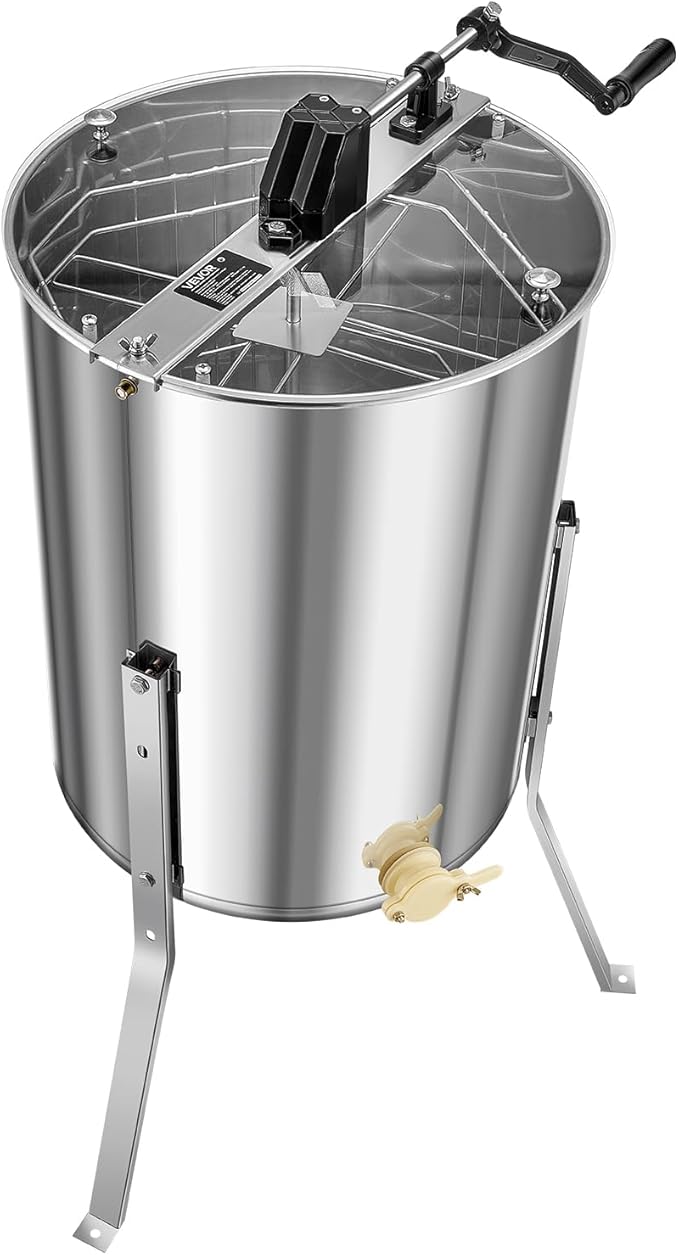 VEVOR Honey Extractor, 4/8 Frame Manual Honey Extractor with Transparent Lid, Stainless Steel Honeycomb Drum Spinner with Height Adjustable Stand, Honeycomb Extraction Equipment for Beekeeping