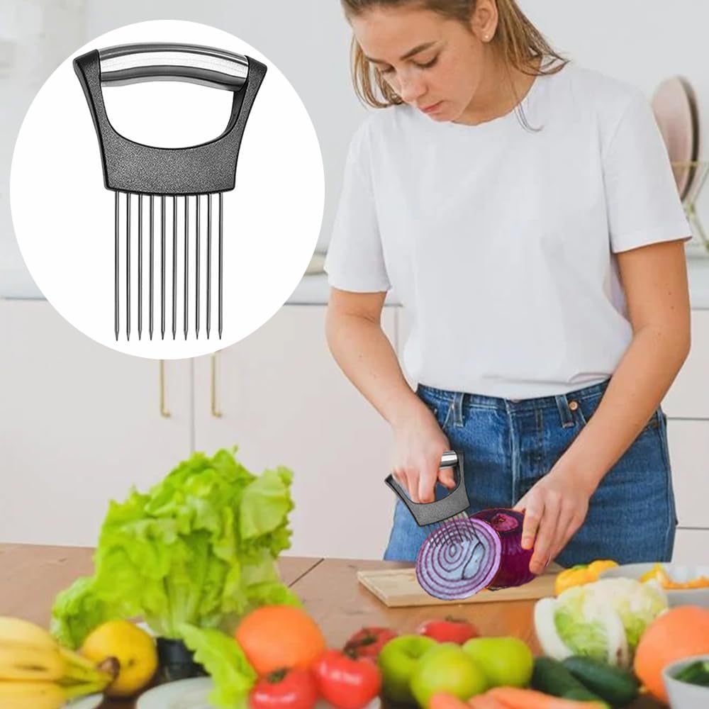 Stainless Steel Onion Holder for Slicing ,Meat Tenderizer,Fruits Vegetable Onion Cutter for Slicing and Storage of Avocados Lemon Potato Tomato and Other Meat Stalking Fork