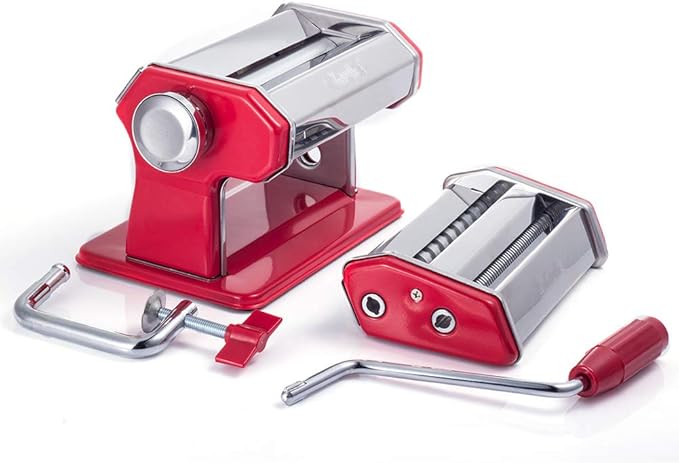 Shule Pasta Maker Machine Stainless Steel Adjustable Pasta Roller and Cutter for Tagliattelle Linguine Lasagna Noodles, Classic Red