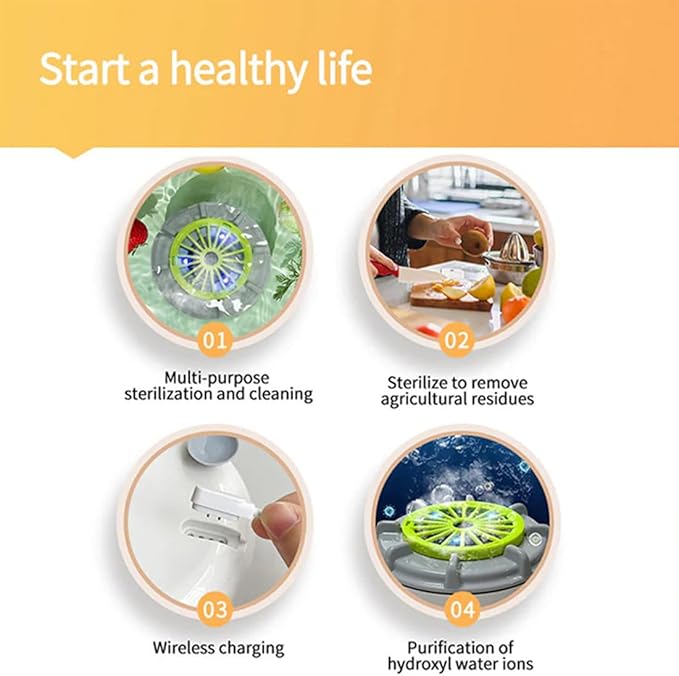 Efficient Portable Fruit and Vegetable Washers, Fruit and Vegetable Cleaning Machine, Electric Fruit Cleaner for Washing Fruits, Vegetables, Grain, Meat, Water-Proof & Wireless Charging (D)