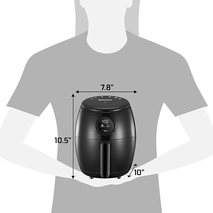 Elite Gourmet EAF-2612DX Personal 2.1Qt Compact Space Saving Programmable Hot Air Fryer, Oil-Less Healthy Cooker, Timer & Temperature Controls, 1000W, Black