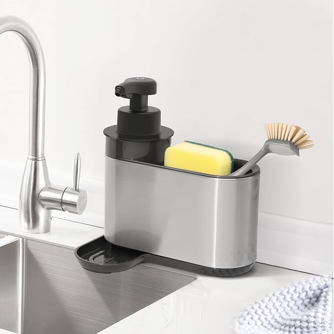 LAOPAO Automatic Soap Dispenser with Sink Caddy for Dishwashing, Auto Hand Soap Dispenser with Kitchen Sink Organizer Stainless Steel Touchless Soap Pump for Kitchen Xmas Gift