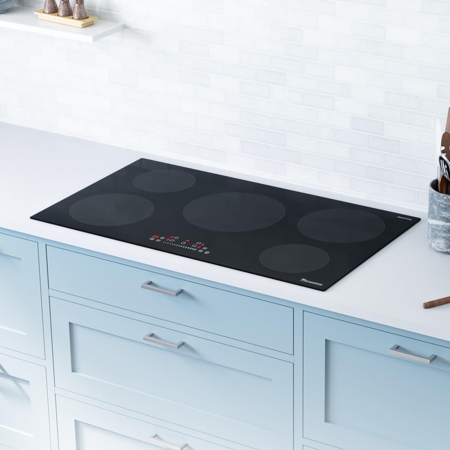 RCI361S 36" Induction Cooktop, 10900W, 5 Burners, Built-in Stove Top, Booster & Timer, 9 Power Levels, Slide Touch Control, Child Safety Lock, 240V Hard Wire, Ceramic Surface