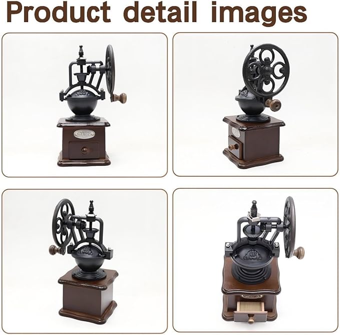 Wooden Manual Coffee Grinder Vintage Style Hand Coffee Mill Burr Coffee Grinder with Ceramic Hand Crank,Wooden Manual Coffee Grinder Cleaning Brush(Brown Ferris wheel style)