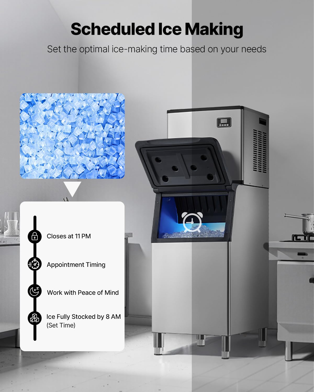 VEVOR Commercial Ice Maker Machine, 400LBS/24H Ice-Making Machine with 300LBS Large Storage Bin, Auto Self-Cleaning Ice Maker with Touchscreen for Bar Cafe Restaurant Business Commercial
