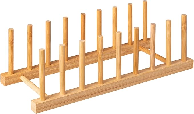 HBlife Bamboo Dish Plate Bowl Cup Book Pot Lid Cutting Board Drying Rack Stand Drainer Storage Holder Organizer Kitchen Cabinet(Keep Dry)