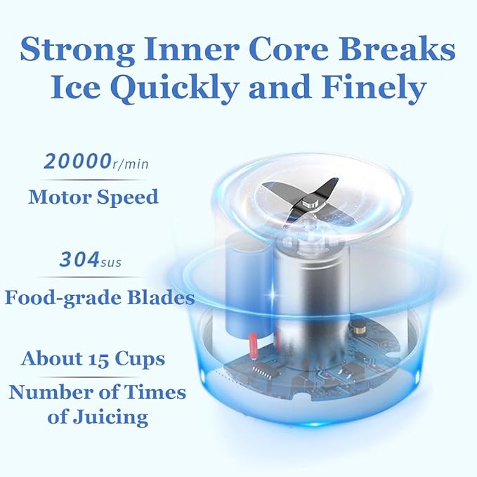 Upgraded Fresh Juice Blender Bottle Portable, Juicer Portable Blender Shake, 380ML USB/Magnetic Charging for Shakes and Smoothies, with Travel Cup and Lid (White,USB charging)