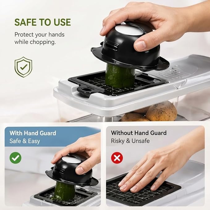 Vegetable Chopper, 10 Blades Slicer Onion Dicer, Multi 23-in-1 Veggie Mandoline Food Cutter for Tomato Fruit, Vegetable cutter with Hand Protector, Egg Separator & Slicer, Container(White)