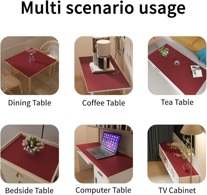 Leather Table Cover,1.8mm Thick,12x90 Inch Desk Cover,Dresser Cover Top,Dresser Protector Top,Dresser Cover,End Table Cover.(Black+Wine Red,12x90)