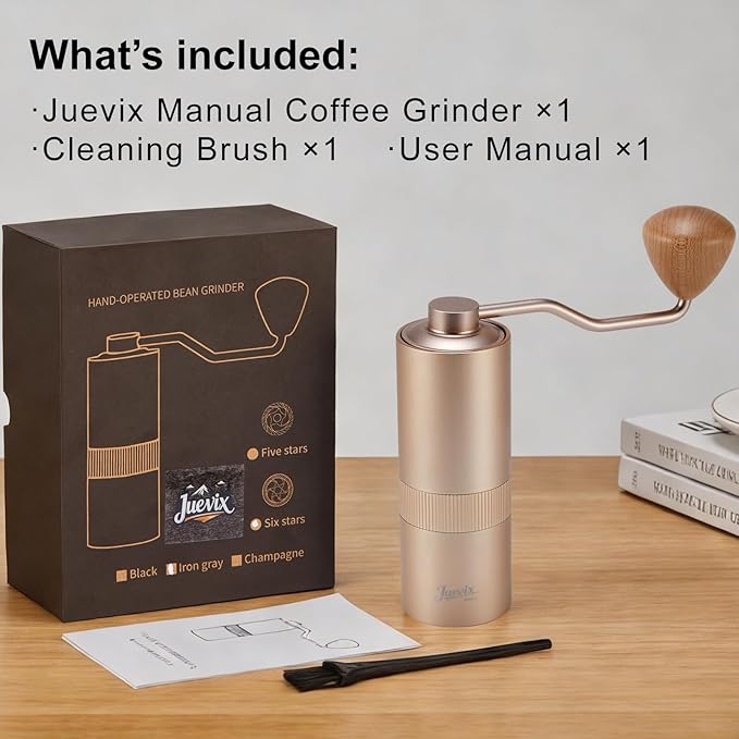 Novaɑ Manual Coffee Grinder,CNC Stainless Steel Hexagonal-star Conical Burr Coffee Grinder,Internal Adjustable Setting,Positioning,Lightweight Grinder Setting For Camping/Travel/Home