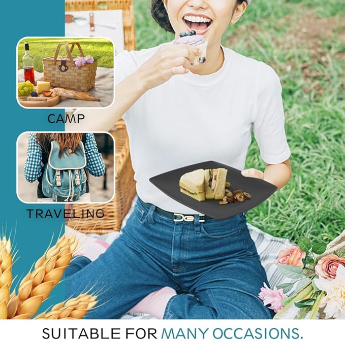 Teivio 32-piece Plastic Wheat Straw Square Dinnerware Set for 8, Unbreakable Dinner Plates, Salad Plates, Snack Bowls, Tumblers 13.5 oz, Dishwasher Safe, Coastal Multicolor