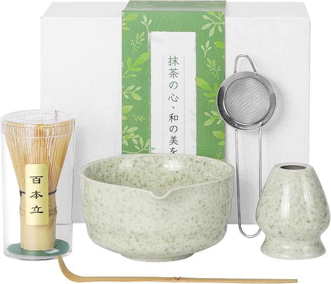 Matcha Whisk Sets, 5 Pcs Handmade Ceremony Matcha Kit, Ceramic Matcha Bowl with Spout, Whisk Set for Making Matcha, Gift for Lover, Family, Friends, Tea Enthusiasts