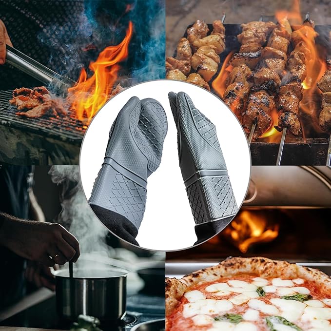 Estrend Extra Long Silicone Oven Mitts Heat Resistant Commercial Grade Professional Oven Gloves for Kitchen, BBQ, Baking, Cooking, Grilling, 19.7 Inch