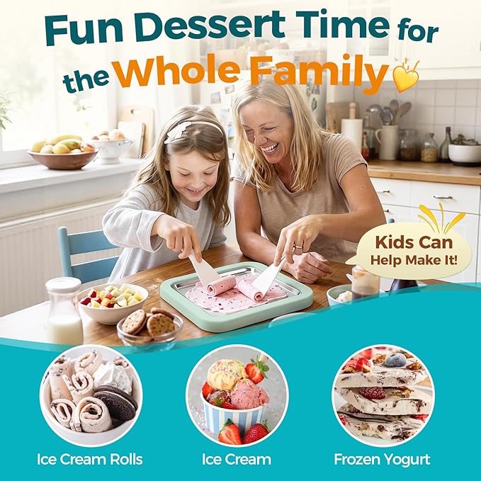 Rolled Ice Cream Maker with Quick Start Guide - DIY Instant Ice Cream Tray Kit, Includes 2 Scrapers for Manual Homemade Ice Cream Rolls, Frozen Yogurt, Sorbets & Slushies, No Electricity Needed(green)