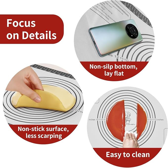 Silicone Baking Mat with Measurement, Non Stick Siliocne Pastrty Mat for Dough Rolling, Making Cookies, Macarons, Bread, Cake and Candy