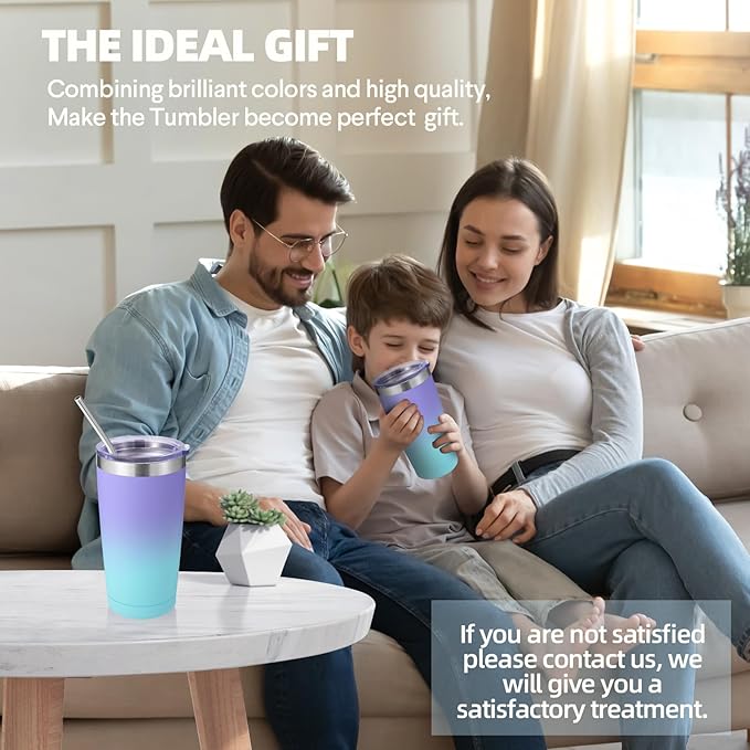 Volhoply 20oz Stainless Steel Tumbler with Lid and Straw Bulk 8 Pack,Double Wall Insulated Travel Iced Coffee Mug Fits Cup Holder,Powder Coated Cups for Cold Drinks,Christmas Gifts(Purple Bule,8 Set)