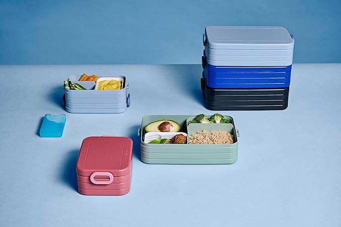 Mepal Bento Box Midi - Lunch Box with Bento Box - for 2 Sandwiches or 4 Slices of Bread - Lunch Box for Sandwiches, Small Snacks & Left Overs - Lunch Box Adults - Nordic Black