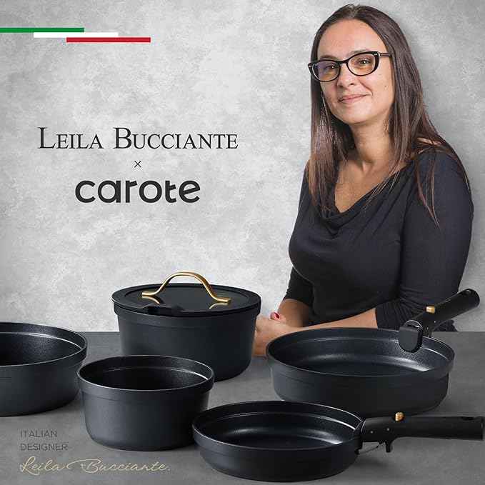 CAROTE 20pcs Pots and Pans Set Non Stick, Nonstick Cookware Set, Dishwasher/Oven/Fridge Safe Pots and Pans, Removable Handle RV Oven Safe Cookware, Induction Kitchen Set, Black