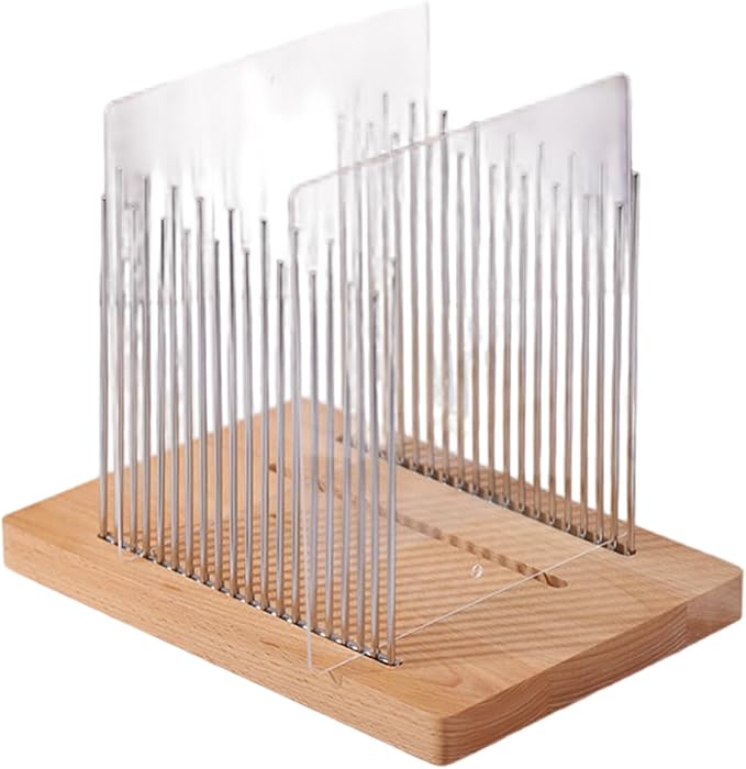 Manual Bread Slicer, Adjustable Stainless Steel Guide - Foldable Compact Slicer for Homemade Loaf, Wood Base