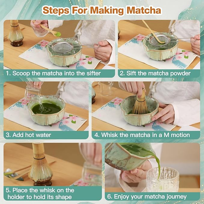 Matcha Whisk Set, Matcha Set with Bowl & Chasen & Chasen Holder, 8 Pcs Macha Kit Gift for Macha Lovers, Family, Friend(Green)