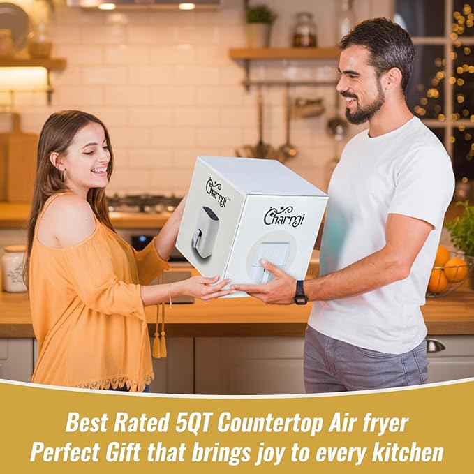 Charmi 5QT Air Fryer โ Beautiful Retro Design, Stylish Countertop Look, Safe Auto Shutoff, Digital Touchscreen, 8 Cooking Presets, Digital Recipes Included(Cream White)