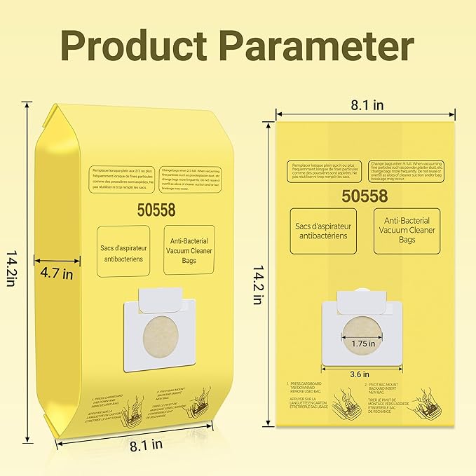 50558 Canister Vacuum Bags Replacement for Kenmore Canister Type C/Q 5055, 50555, 50557, 50558 and Pana·sonic Type C-5, C-18, 200 Series, 400 Series, 600 Series, 800 Seires Vacuum - 12 Pack