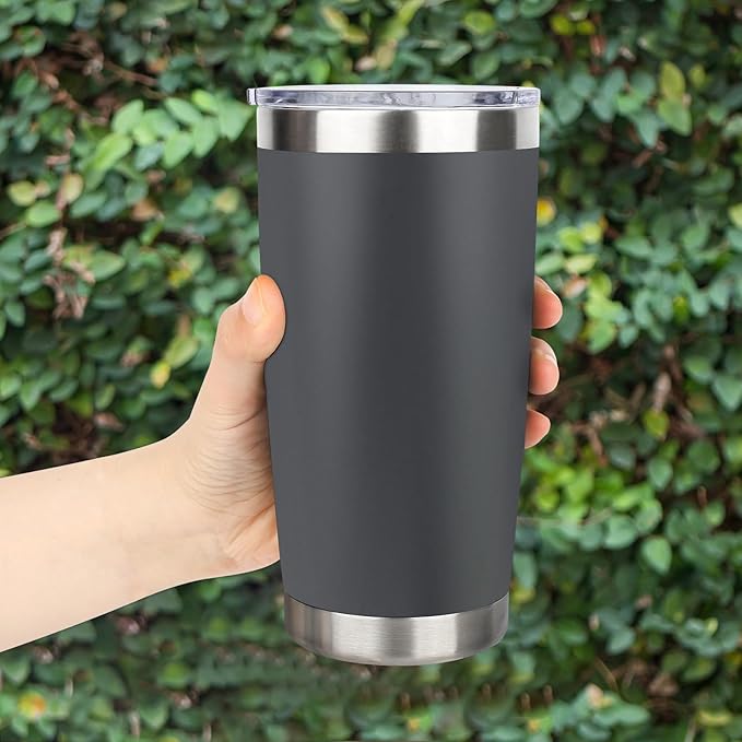 20oz Stainless Steel Tumbler Bulk with Lid, Travel Mug - Double Wall Vacuum Powder Coated Cup - Grey, 6 Pack