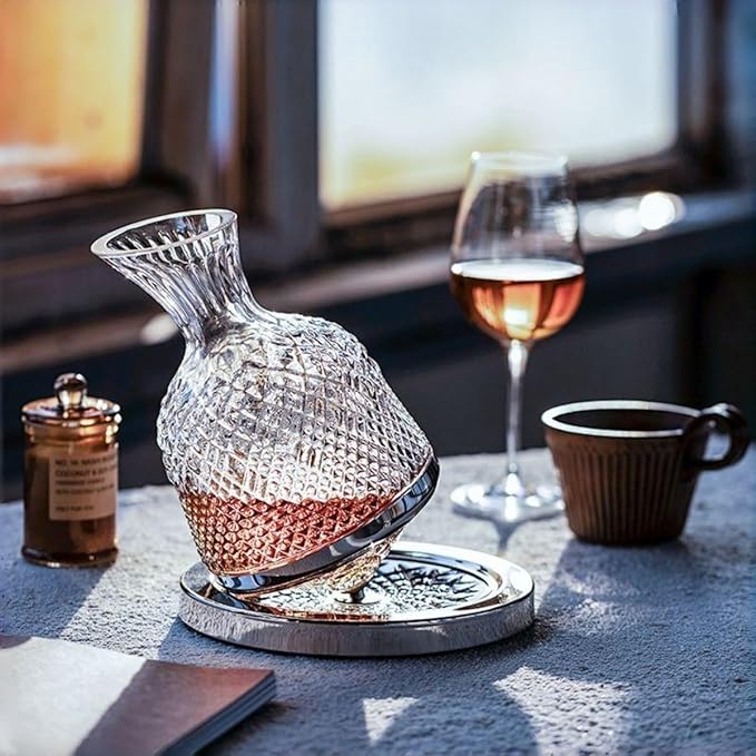 Wine Decanter Set - Spinning Crystal Red Wine Carafes Decanter, Jarler 1.5L Rotating Hand Blown Crystal Glass Wine decanter Aerator Quick Wake Up,Father Day Wine Gift for Wine Lover