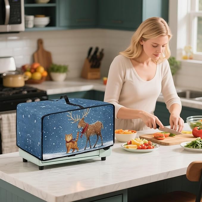 Air Fryer Toaster Oven Dust Cover Countertop Microwave Dust Cover Protector, Compatible with Convection Oven, L, 18.5 x 22.5 x 13 Inches, Reindeer Cat Christmas Decor