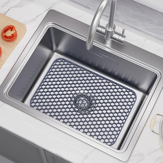 Bestjing Silicone Sink Protector for Kitchen Sink - 16.65''x12.2'' Kitchen Grid Accessory, Non-slip Heat Resistant Grid Dry Mat for Bottom of Porcelain Stainless Steel, Dishwasher Safe