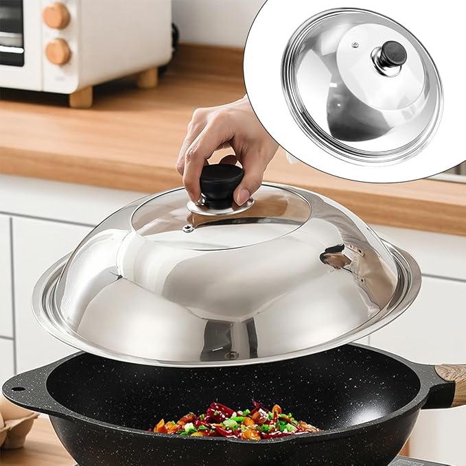 Glass Lid with Handle Tempered 11 Inch Cooking Replacement Cover Wok Accessories for Skillets, Round Cast Iron, Cast Aluminium, Stainless Steel Pans(28cm)