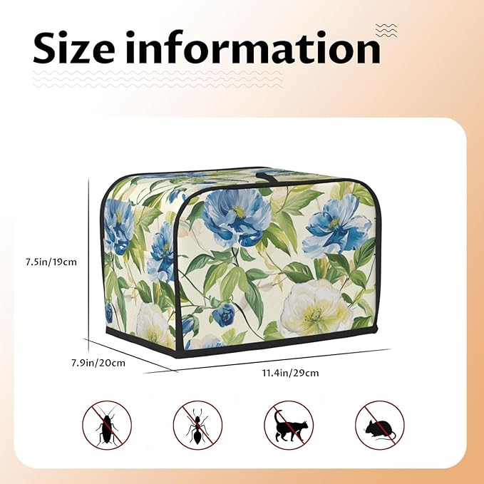 Pastoral Charm Flowers Toaster Cover 2 Slice, Cute Rural Bread Machine Cover, Washable Dust-Proof Cover for Kitchen Small Appliance Cover,with Top Handle