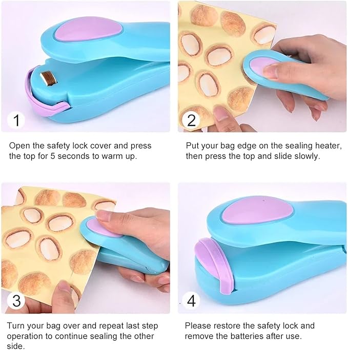 Kitchen Accessories Tools Mini Portable Food Clip Heat Sealing Machine Sealer Home Snack Bag(Blue -1)