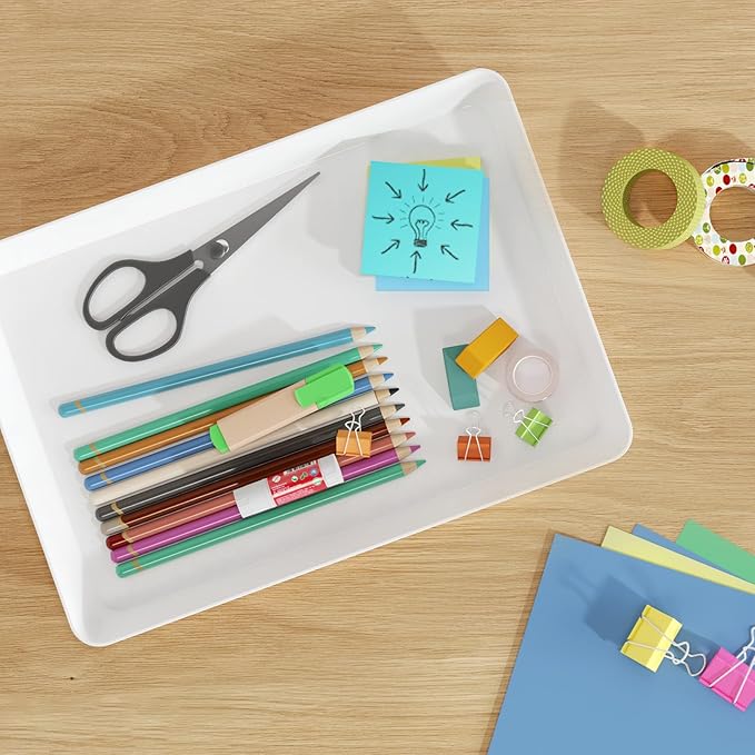 Lifewit Serving Tray for Party Supplies, Reusable Serving Platter for Catering, Snack, Fruit, Charcuterie, Appetizer, Plastic Food Trays, Hosting Essentials, BPA Free, White, 4 Pcs, Large(15" x 10")