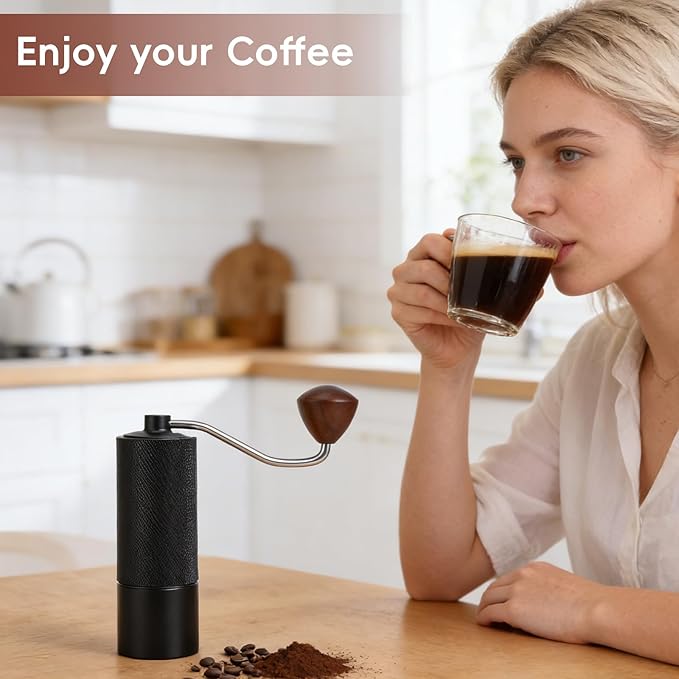 Manual Coffee Grinder with Stainless Steel Conical Grinding Burr Hand Crank Coffee Bean Grinder Mill for Espresso Pour Over French Press Moka for Office Home Camping Traveling