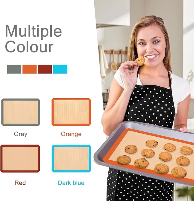 Silicone Baking Mat, Reusable Silicone Mats for Baking Set of 3, Non-Stick Baking Supplies for Pastries, Cookies, Macaroons, Bread