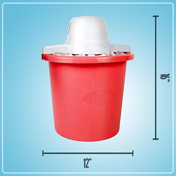 Nostalgia Electric Ice Cream Maker – Parlor Style, Old Fashioned Soft Serve Ice Cream Machine Makes Frozen Yogurt or Gelato in Minutes - Fun Kitchen Appliance – Red - 4 Quart