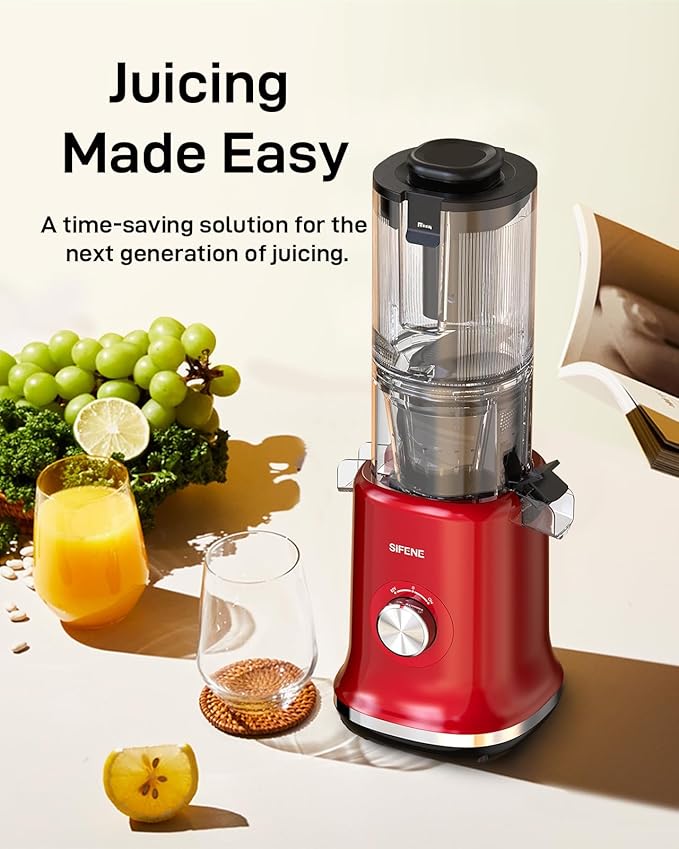 SIFENE Cold Press Juicer Machine, 4.3 Inch Wide Mouth Masticating Juicer For Whole Fruits And Vegetables, Slow Juice Extractor With High Torque Motor, Easy To Clean Brush Included, Gray