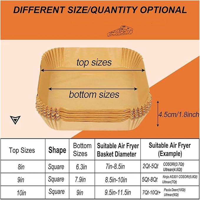 Large Air Fryer Disposable Paper Liners Nonstick 23cm Oven Airfryer Parchment Baking Paper ,Compatible For Ninja,Compatible For COSORI ,Grill Cooking Basket(20cm square,300 Pcs)