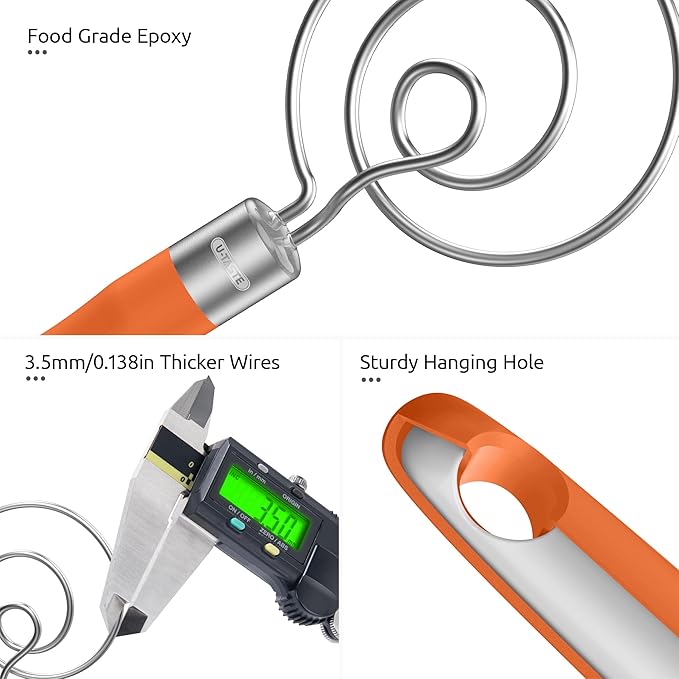 U-Taste 18/8 Stainless Steel Measuring Cups and Spoons Set of 10 and 12.6in Stainless Steel Danish Dough Whisk (Orange)