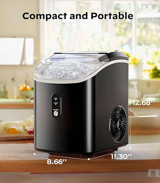 Nugget Ice Maker Countertop, Pellet Ice Machine with Self-Cleaning Function, Produces 33 lbs of Chewable Ice in 24 Hours, Sonic Ice Maker Perfect for Home Kitchens and Offices, Black