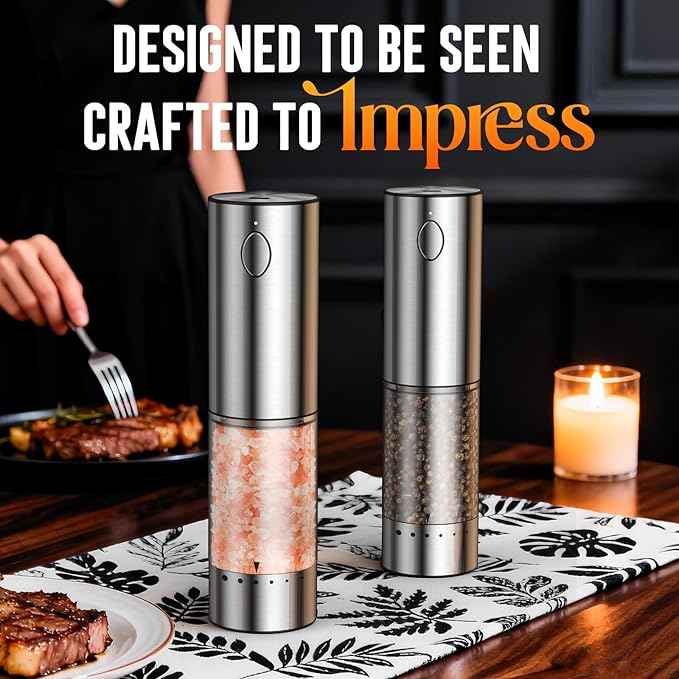 Electric Salt and Pepper Grinder Set โ Rechargeable Automatic Salt and Pepper Shaker with 6 Adjustable Coarseness, Large-Capacity Pepper Mill Kitchen Appliances and Home Essentials Gifts for Women