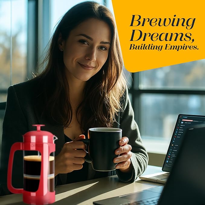 ESPRO Light P3 French Press Coffee Maker – Patented Double Micro-Filter for Grit-Free Brew, Heat Resistant thicker Borosilicate Glass Coffee press – (Red 32 oz)